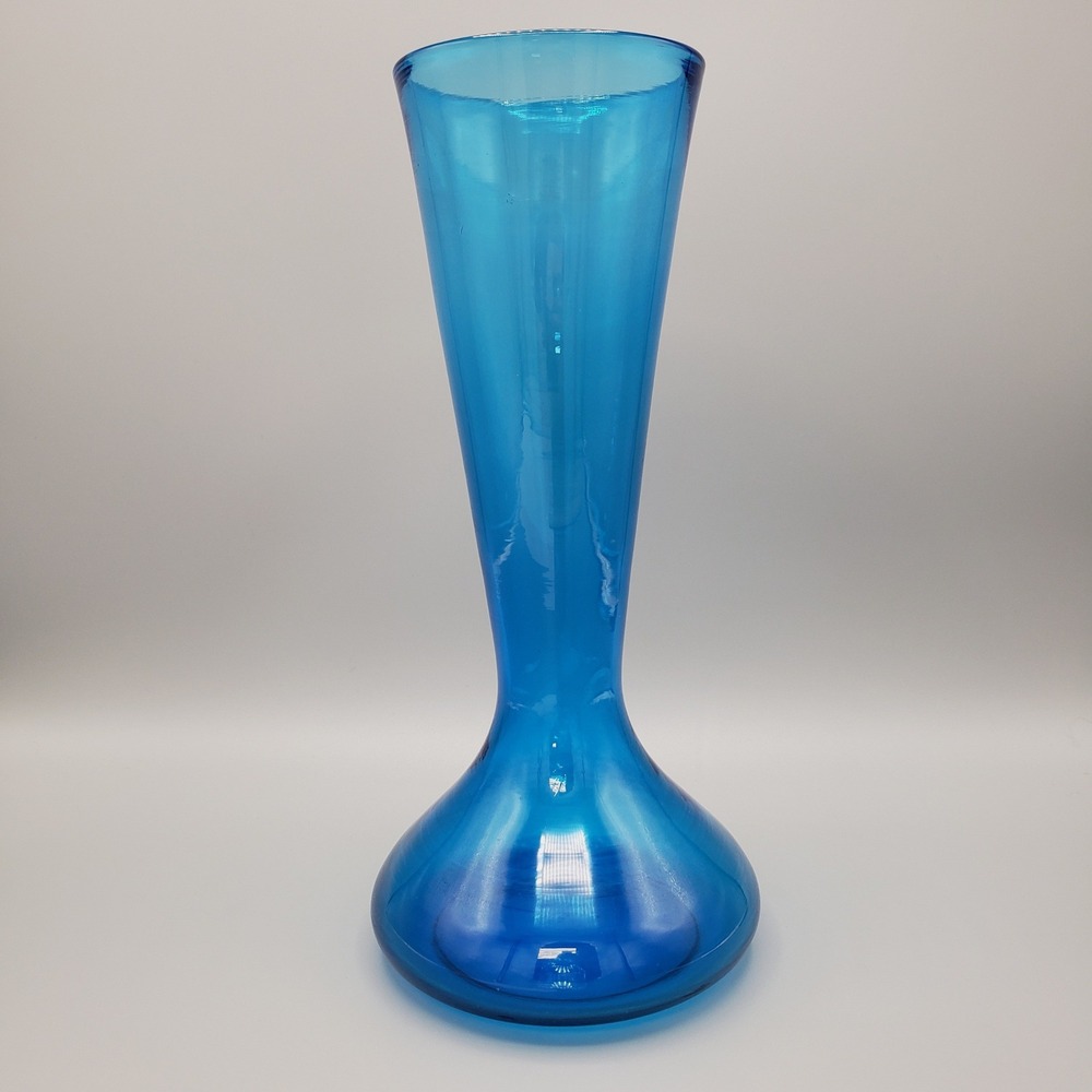 VTG Mid Century Modern Blue Glass Hourglass Vase 12" MCM Decor 60s‎ 70s Art Deco - Picture 7 of 8